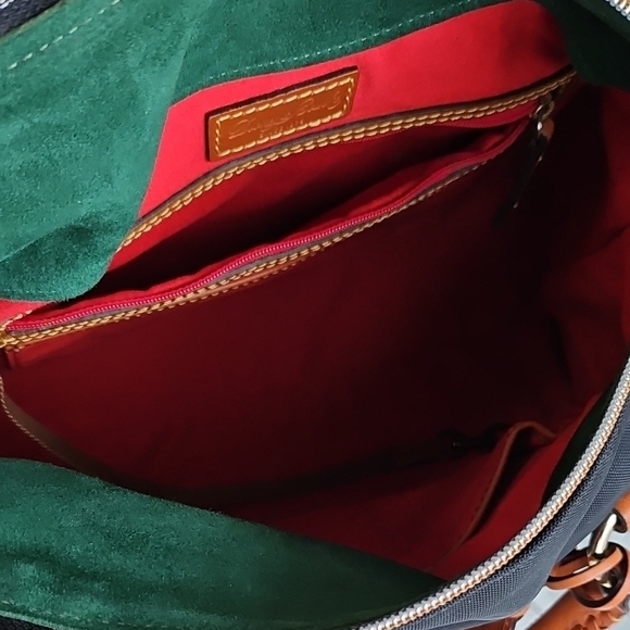 Dooney & Bourke Medium Black Canvas and Brown Leather Trim Satchel - Picture 5 of 13